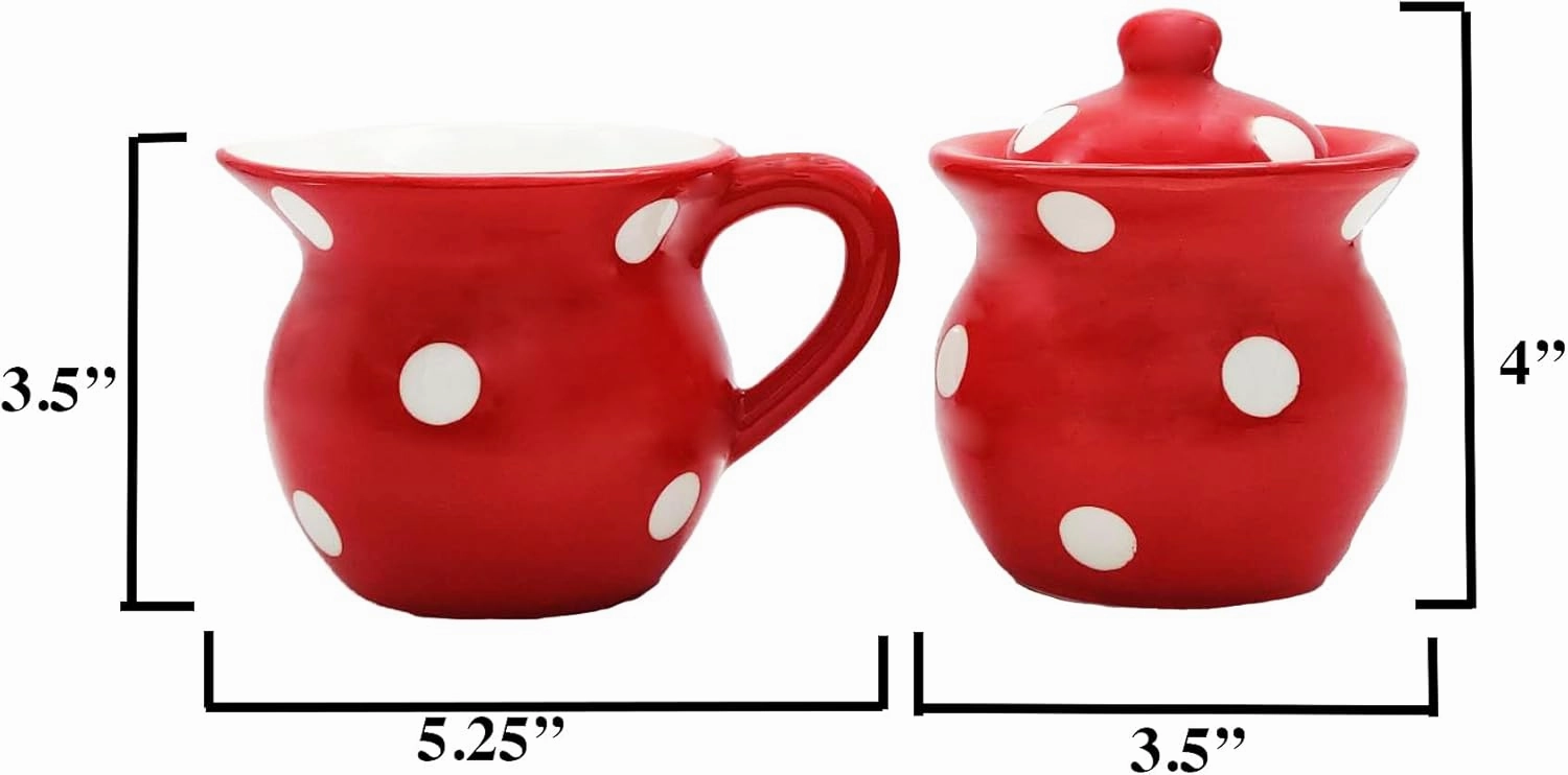 Ceramic Cream and Sugar Set (Red Polka Dot)