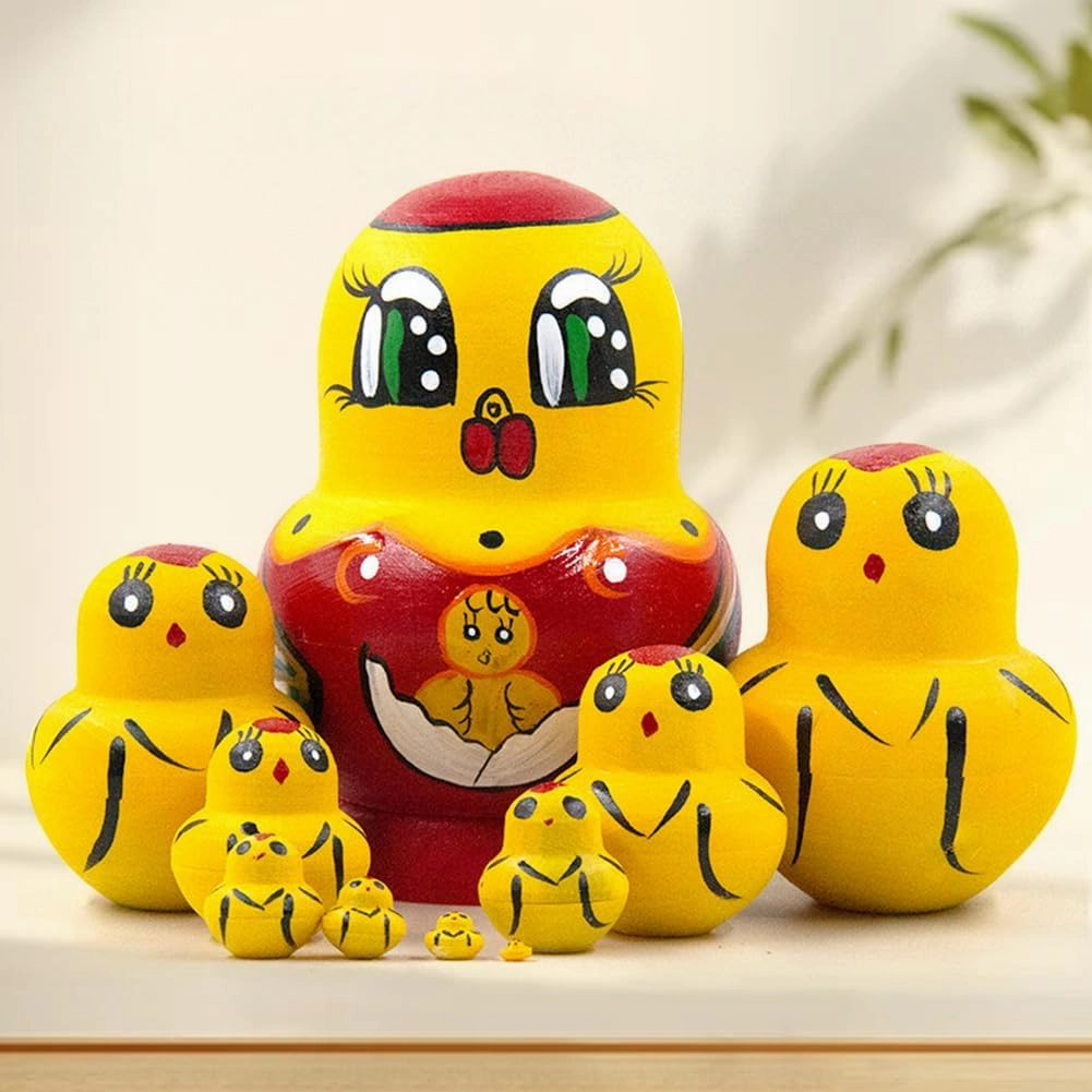 Cessfle 10PCS Handmade Chicken Russian Nesting Dolls Toys, Wooden Matryoshka Dolls Yellow Chicken Animal Matryoshka Stacking Dolls Home Decor Gifts Educational Learning Toys…, 1yp1ja8qr2qv9me5mg5