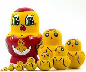 Cessfle 10PCS Handmade Chicken Russian Nesting Dolls Toys, Wooden Matryoshka Dolls Yellow Chicken Animal Matryoshka Stacking Dolls Home Decor Gifts Educational Learning Toys…, 1yp1ja8qr2qv9me5mg5