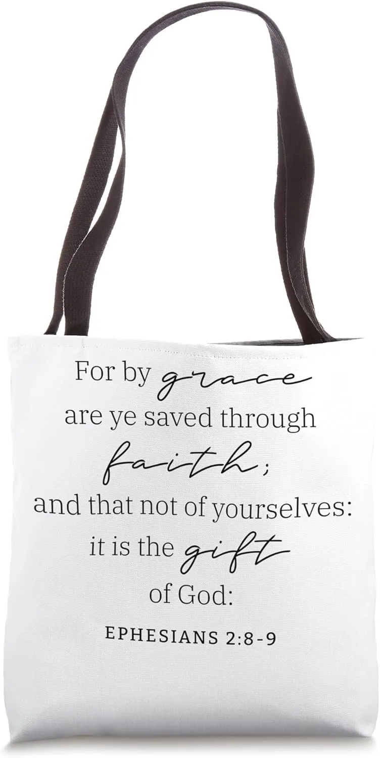 Christian Scripture KJV Ephesians 2:8 Tote Bag