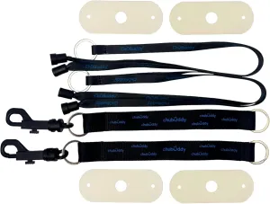 CHU-BUDDY Chewy Holder 4 Pack: Two (Black) Clip-Ons & Two (Black) Neck Lanyards