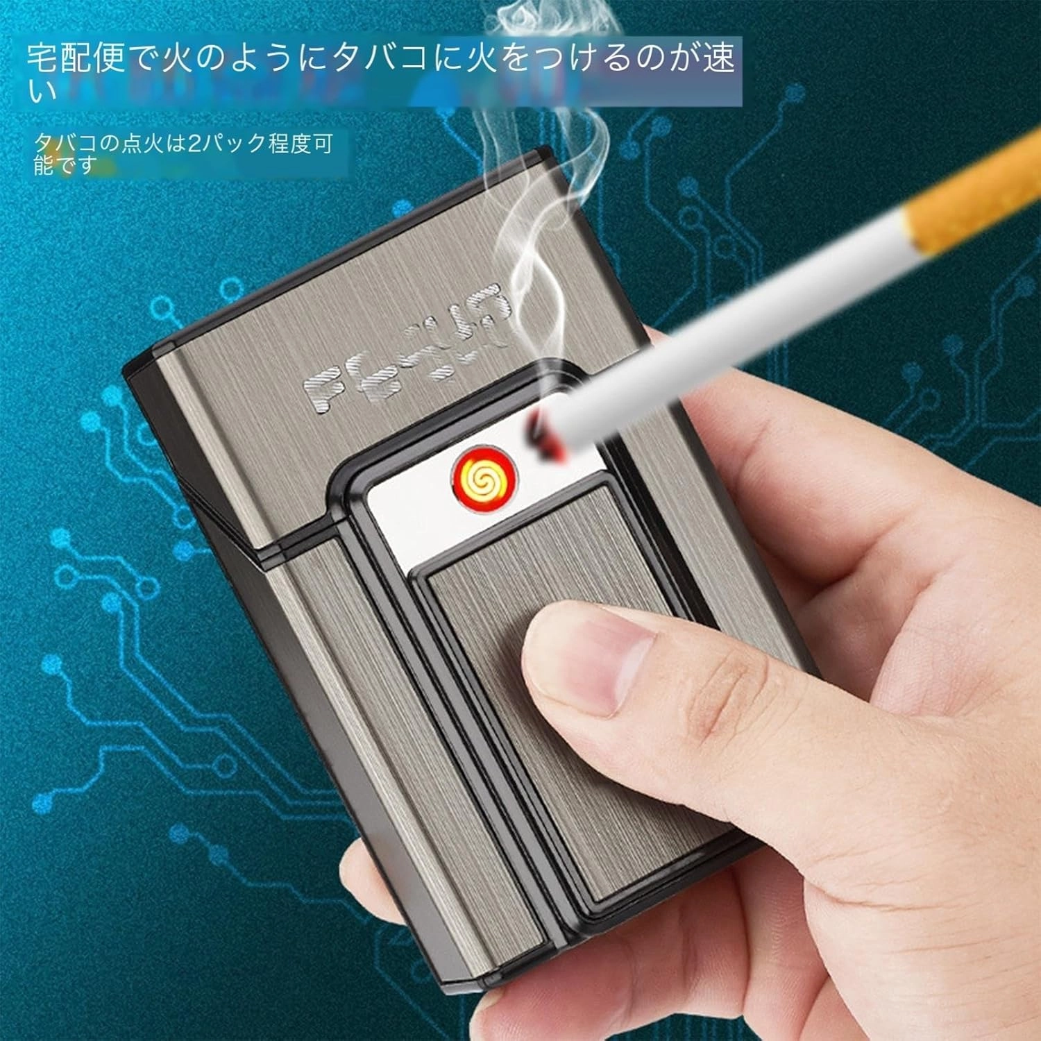 Cigarette Case with Lighter, 20 Regular Size Cigarettes Box Holder Built USB Rechargeable Electric Lighter(Black)