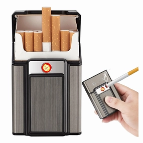 Cigarette Case with Lighter, 20 Regular Size Cigarettes Box Holder Built USB Rechargeable Electric Lighter(Black)