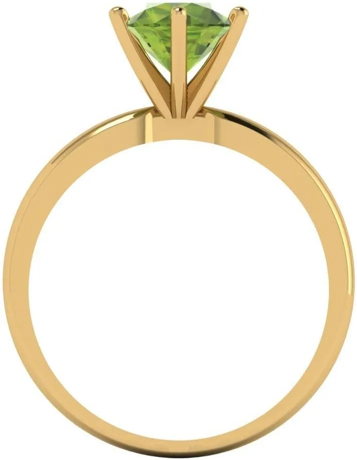 Clara Pucci 1.50 ct Round Cut Solitaire Genuine Natural Green Peridot Engagement Bridal Promise Anniversary Ring in 14k yellow Gold