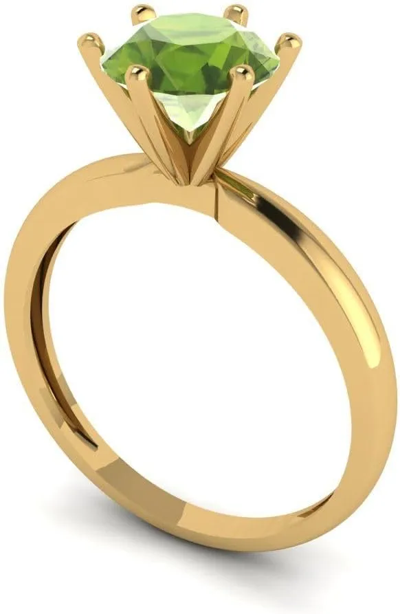 Clara Pucci 1.50 ct Round Cut Solitaire Genuine Natural Green Peridot Engagement Bridal Promise Anniversary Ring in 14k yellow Gold