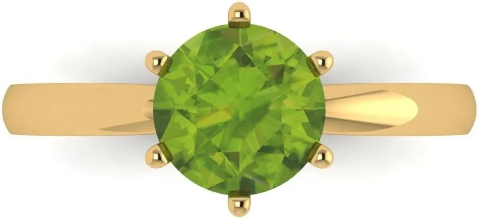 Clara Pucci 1.50 ct Round Cut Solitaire Genuine Natural Green Peridot Engagement Bridal Promise Anniversary Ring in 14k yellow Gold