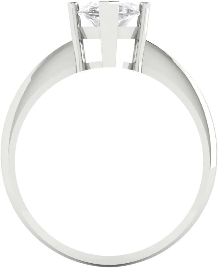 Clara Pucci 2.5Ct Marquise Cut Solitaire Moissanite Engagement Ring - Solid 14K White Gold