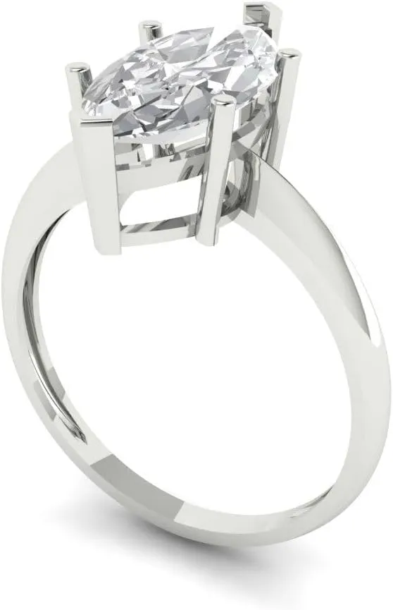 Clara Pucci 2.5Ct Marquise Cut Solitaire Moissanite Engagement Ring - Solid 14K White Gold