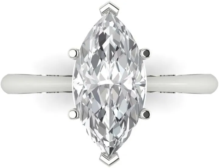 Clara Pucci 2.5Ct Marquise Cut Solitaire Moissanite Engagement Ring - Solid 14K White Gold