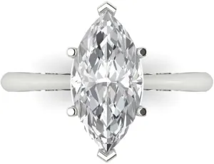 Clara Pucci 2.5Ct Marquise Cut Solitaire Moissanite Engagement Ring - Solid 14K White Gold