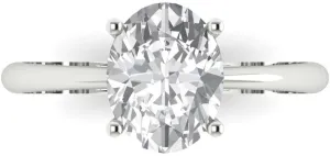 Clara Pucci 2Ct Oval Cut Solitaire Moissanite Engagement Ring - Solid 14K White Gold