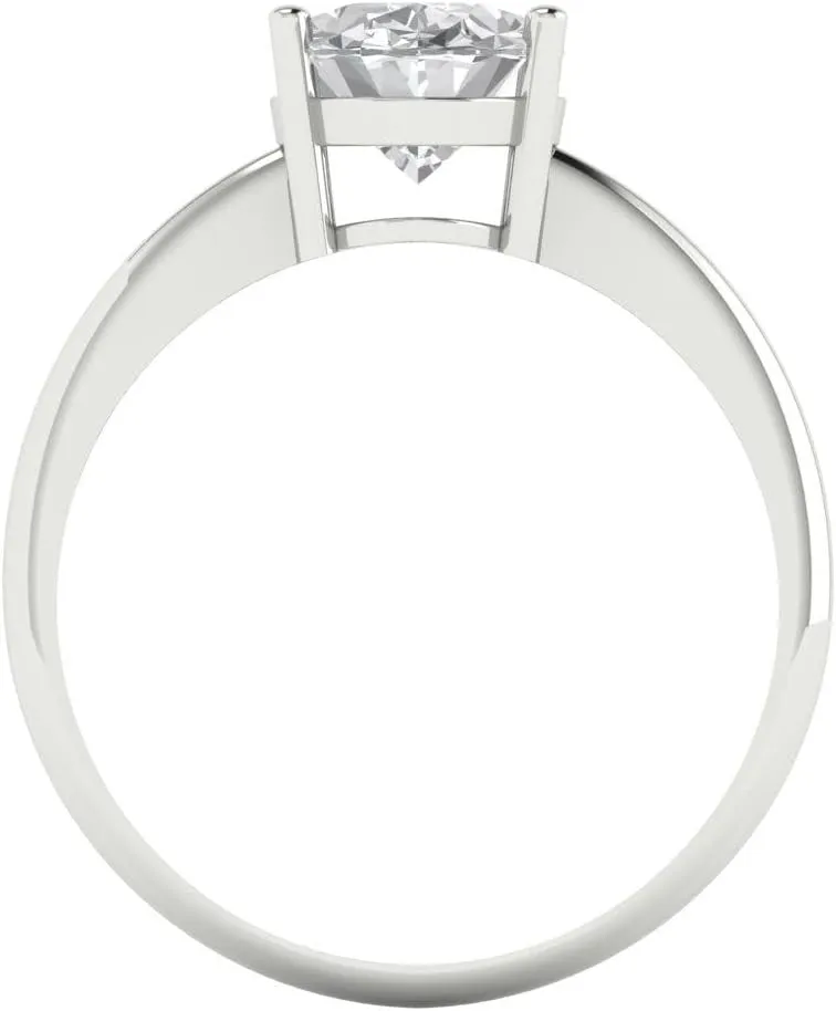 Clara Pucci 2Ct Oval Cut Solitaire Moissanite Engagement Ring - Solid 14K White Gold