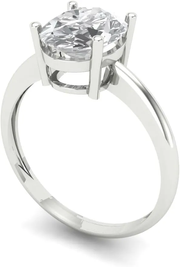 Clara Pucci 2Ct Oval Cut Solitaire Moissanite Engagement Ring - Solid 14K White Gold