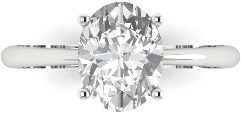 Clara Pucci 2Ct Oval Cut Solitaire Moissanite Engagement Ring - Solid 14K White Gold