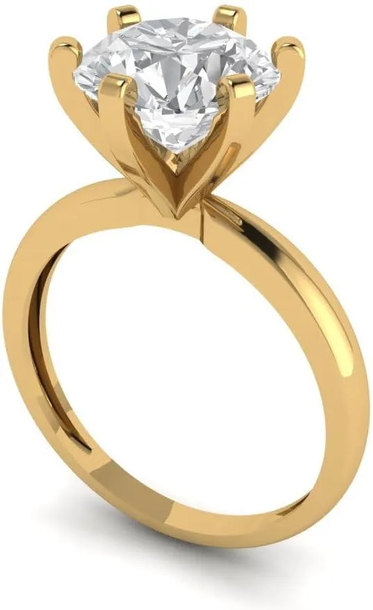 Clara Pucci 3Ct Round Cut Solitaire Moissanite Engagement Ring for Women - Solid 14K Yellow Gold