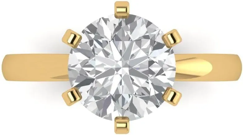 Clara Pucci 3Ct Round Cut Solitaire Moissanite Engagement Ring for Women - Solid 14K Yellow Gold