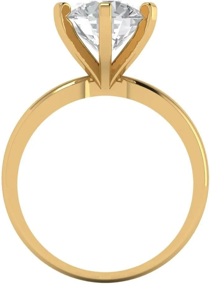 Clara Pucci 3Ct Round Cut Solitaire Moissanite Engagement Ring for Women - Solid 14K Yellow Gold