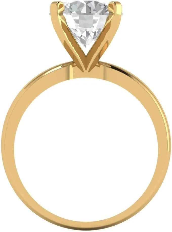 Clara Pucci 3Ct Round Cut Solitaire Moissanite Engagement Ring - Solid 14K Yellow Gold