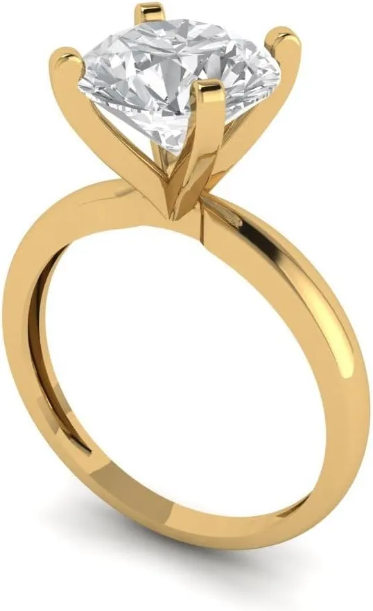 Clara Pucci 3Ct Round Cut Solitaire Moissanite Engagement Ring - Solid 14K Yellow Gold