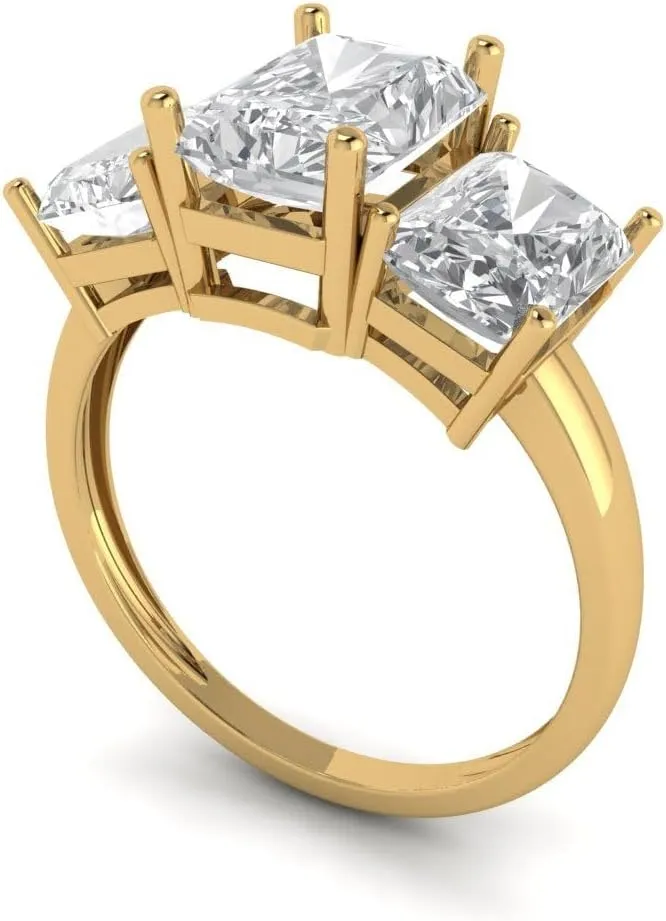 Clara Pucci 4Ct Emerald Cut Three-Stone Moissanite Engagement Ring - Solid 14K Yellow Gold