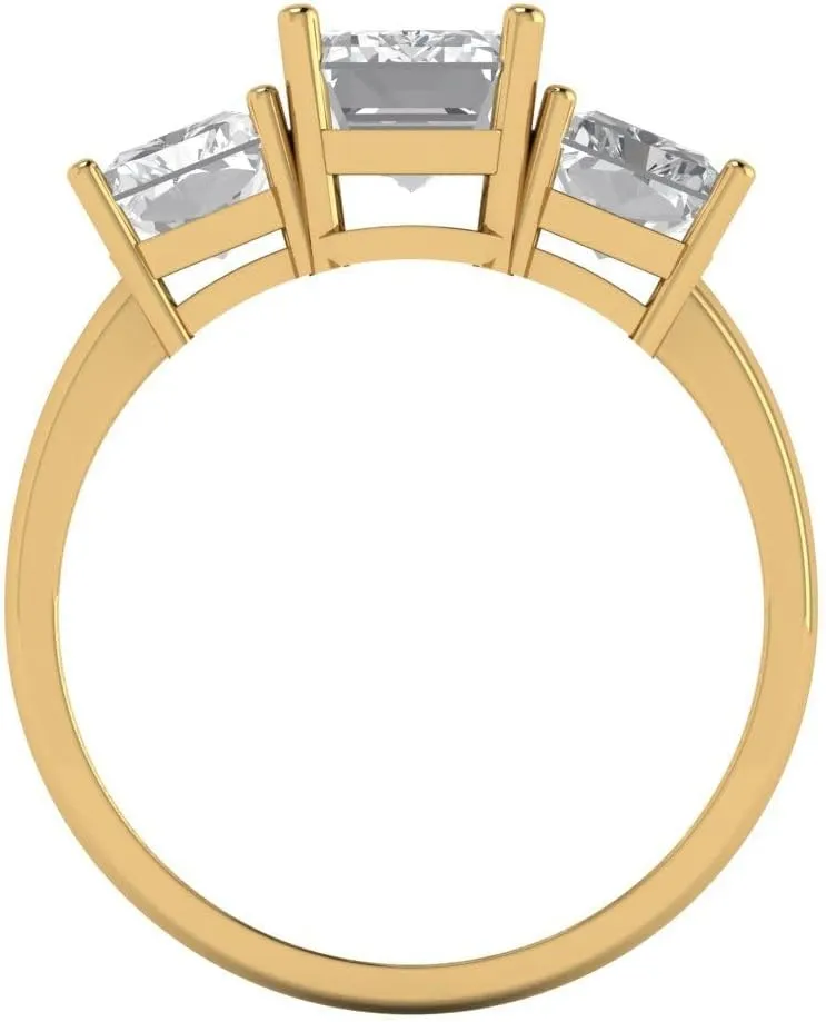Clara Pucci 4Ct Emerald Cut Three-Stone Moissanite Engagement Ring - Solid 14K Yellow Gold