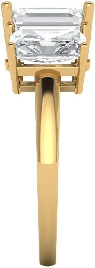 Clara Pucci 4Ct Emerald Cut Three-Stone Moissanite Engagement Ring - Solid 14K Yellow Gold