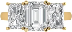 Clara Pucci 4Ct Emerald Cut Three-Stone Moissanite Engagement Ring - Solid 14K Yellow Gold
