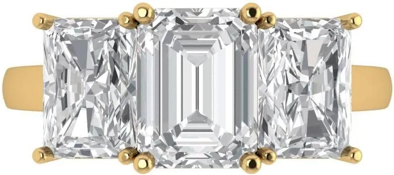 Clara Pucci 4Ct Emerald Cut Three-Stone Moissanite Engagement Ring - Solid 14K Yellow Gold