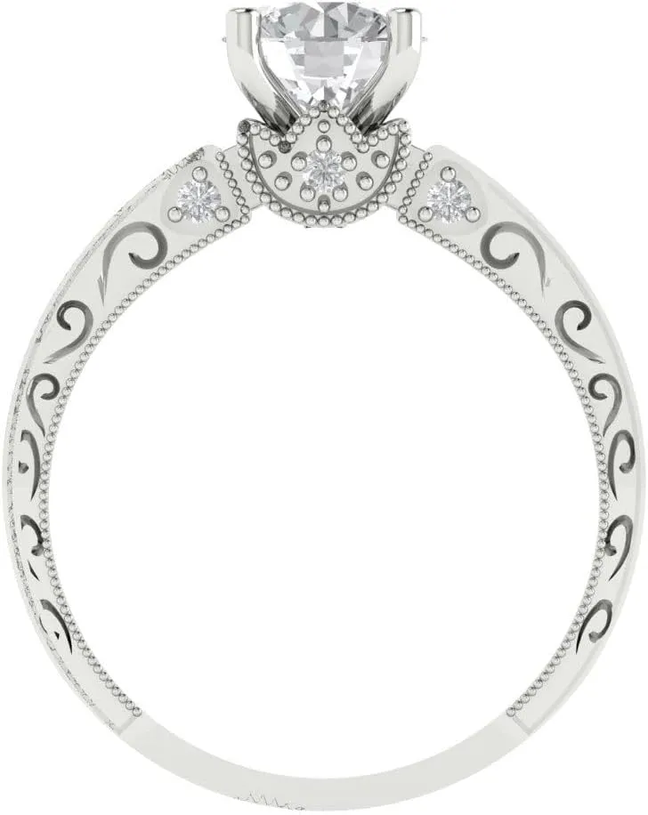 Clara Pucci Natural Diamond Engagement or Promise Ring for Women – Solitaire, 1.06 tcw Round Cut in 18K Solid Gold (White, Yellow, or Rose)