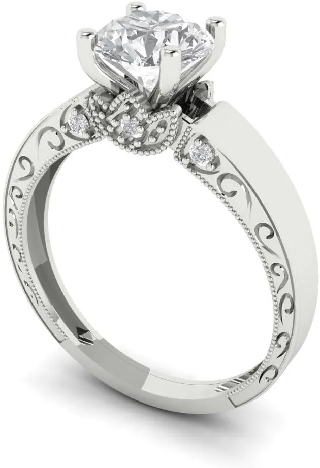 Clara Pucci Natural Diamond Engagement or Promise Ring for Women – Solitaire, 1.06 tcw Round Cut in 18K Solid Gold (White, Yellow, or Rose)