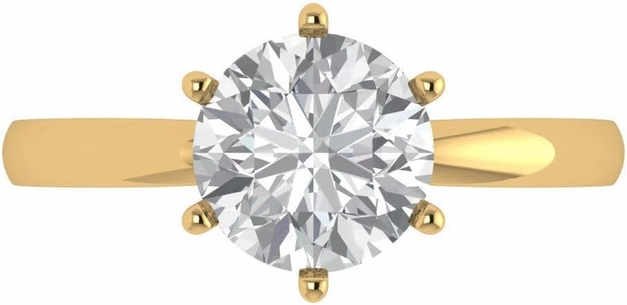 Clara Pucci 2Ct Round Cut Solitaire Moissanite Engagement Ring for Women - Solid 14K Yellow Gold