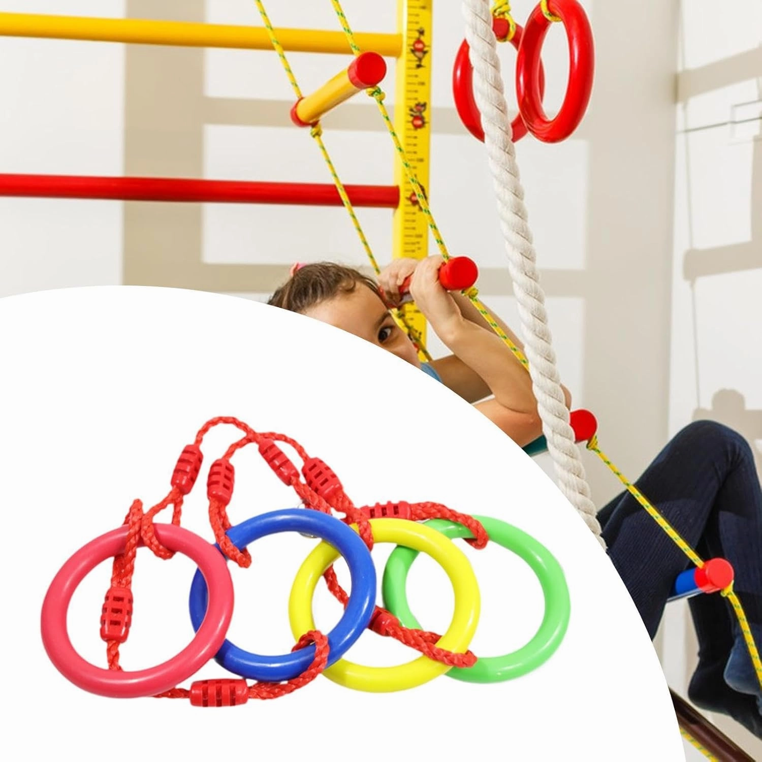 Climbing Rope for Kids Hanging Rope Climbing Rings Gymnastic Swing for Training Kindergarten, 4 Rings