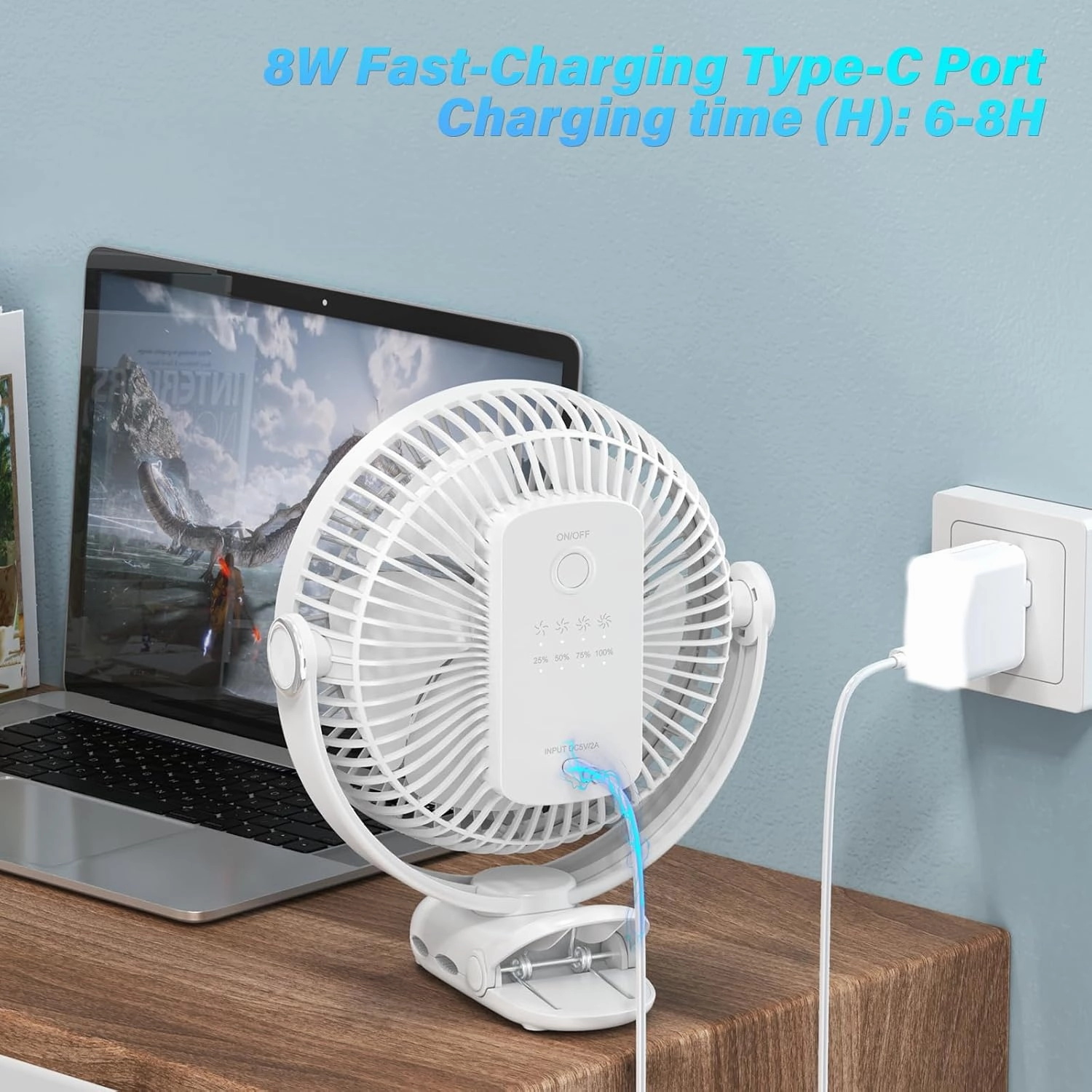 Clip on Fan 30H Longest Runtime,12000mAh 8-Inch Rechargeable Portable Fan, Ultra Quiet with Heavy-Duty Clamp, USB Desk Fan for Golf Cart, Office, Camping, Treadmill