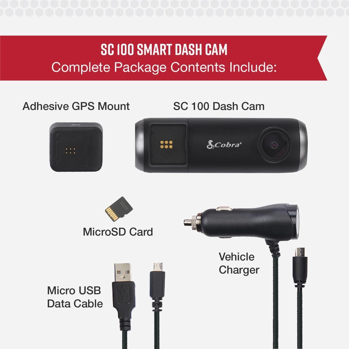 Cobra Smart Dash Cam (SC 100) - Full HD 1080P Resolution, Built-in WiFi & GPS, 140 Degree View, Live Police Alerts, Incident Reports, Emergency Mayday, Drive Smarter App, 8GB SD Card Incl., black