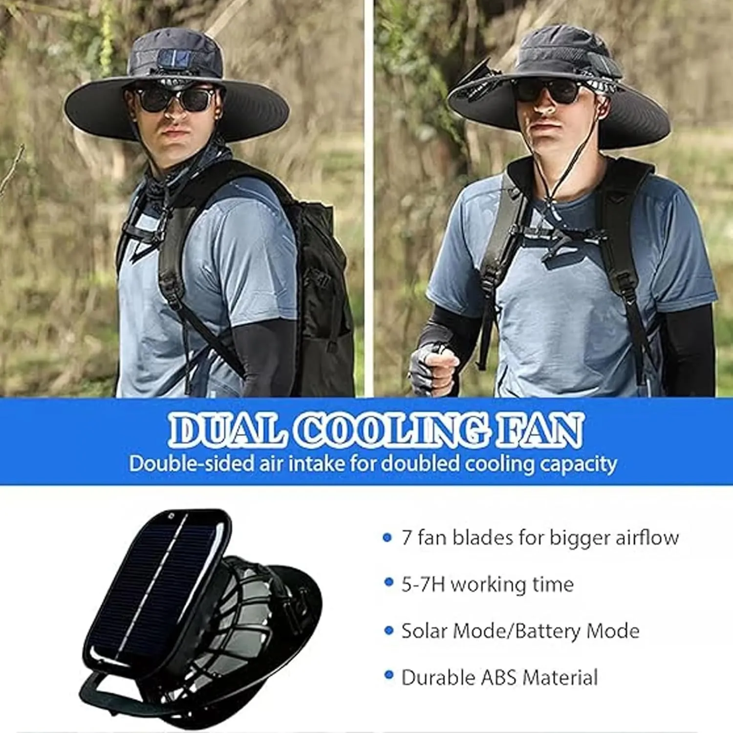 Colitt Fishing Hat with Built in Fan, 2025 New Ultralightwide Brim Solar Fan Outdoor Fishing Hat-Solar & USB Charging