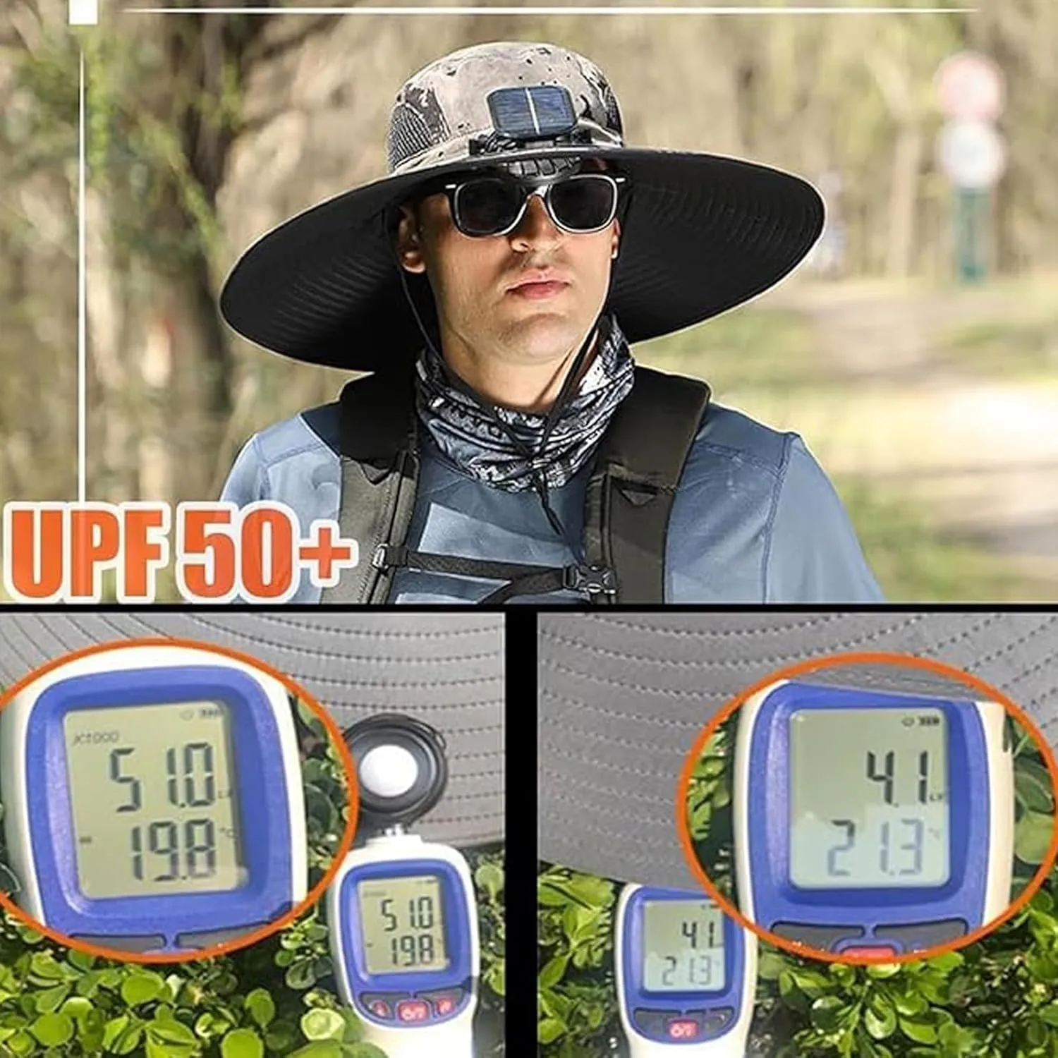 Colitt Fishing Hat with Built in Fan, 2025 New Ultralightwide Brim Solar Fan Outdoor Fishing Hat-Solar & USB Charging