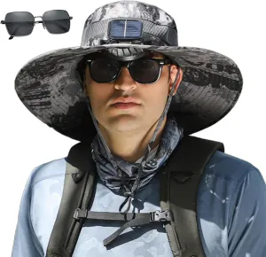 Colitt Fishing Hat with Built in Fan, 2025 New Ultralightwide Brim Solar Fan Outdoor Fishing Hat-Solar & USB Charging