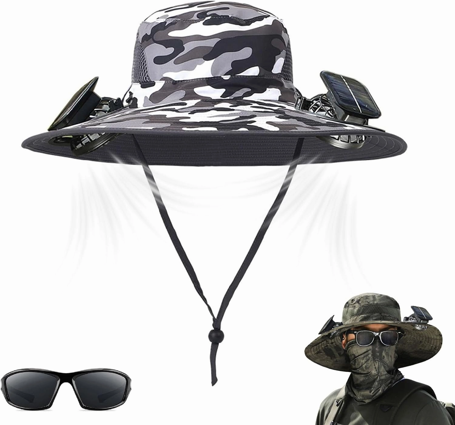 Colitt - Fishing Hat with Built in Fan, Hat with Fans Solar Power, Colitt Fishing Hat Wide-Brimmed Hats with Two Fans