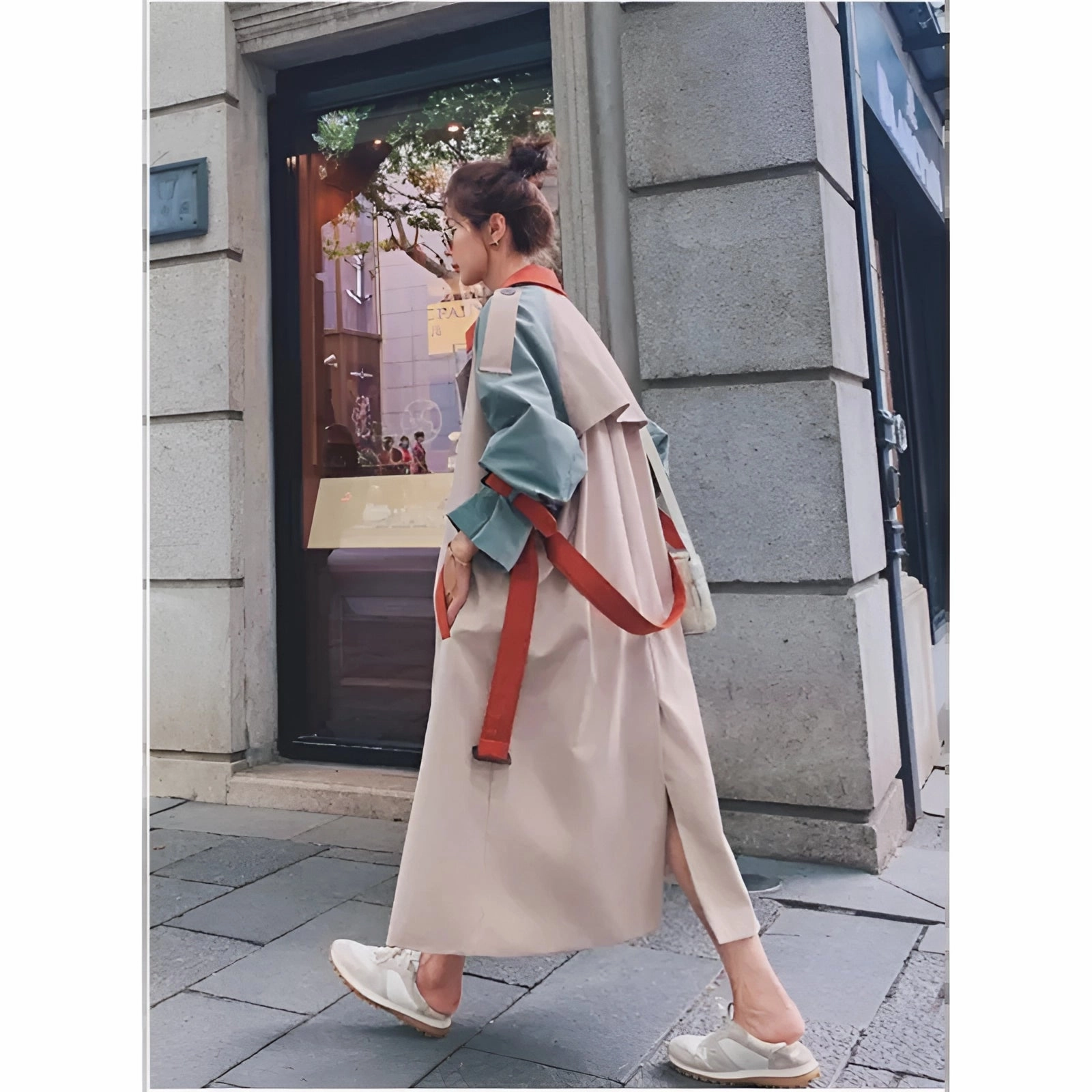Color-Block Trench Coat - Women's Stylish Lightweight Spring Coat