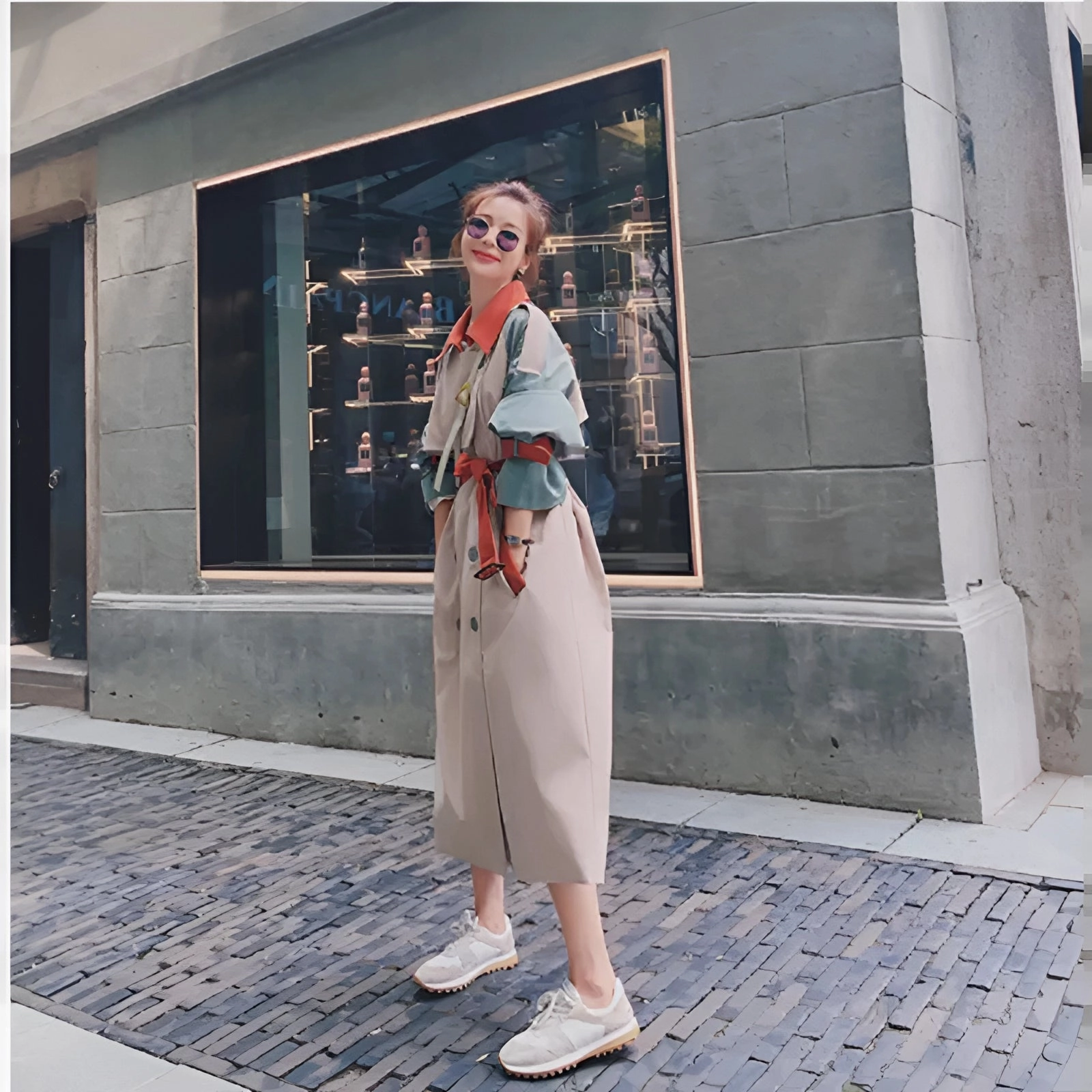 Color-Block Trench Coat - Women's Stylish Lightweight Spring Coat