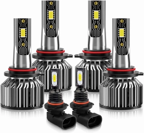 Compatible For Dodge Ram 1500 2500 3500 With Projector 2013 2014 2015 Bulbs 9005 High Beam 9012 Low Beam 9140 Fog Light Bulbs 6500K White with fan, IP68 Waterproof, Packof 6