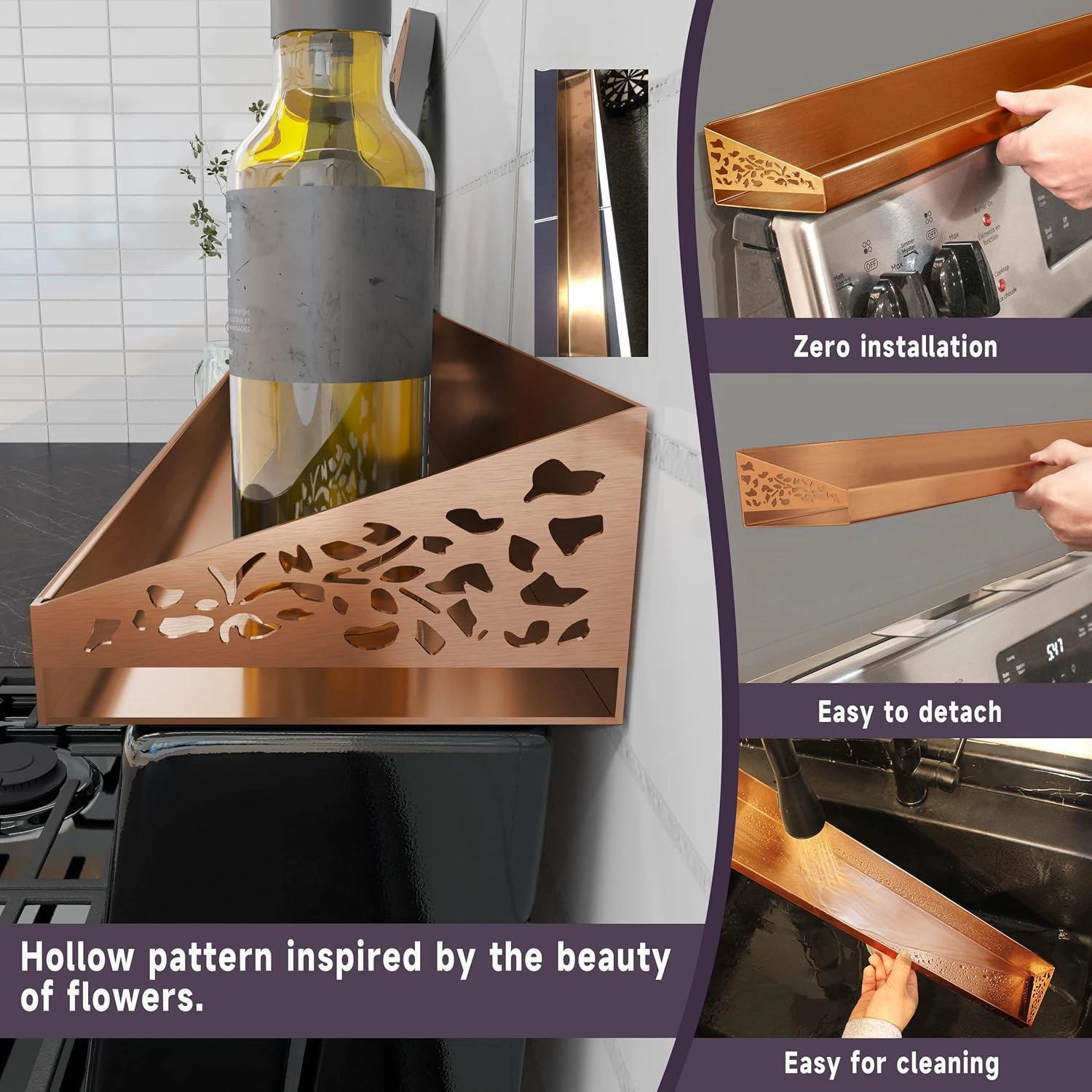 Copper Magnetic Stove Top Shelf, 30" Length, Spice Rack Over the Stove, Oven Shelf for Top of Stove, Kitchen Organizer & Seasoning Storage (Brushed Copper)