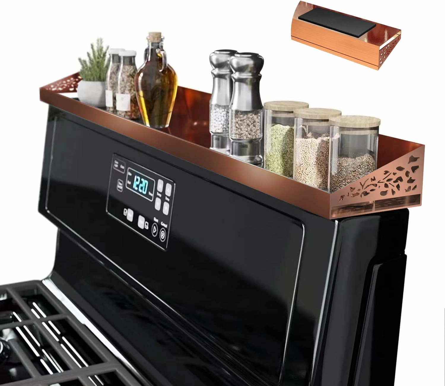 Copper Magnetic Stove Top Shelf, 30" Length, Spice Rack Over the Stove, Oven Shelf for Top of Stove, Kitchen Organizer & Seasoning Storage (Brushed Copper)