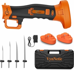 Cordless Electric Fillet Knife with 4 Ti-Nitride S.S. Coated Non-Stick Blades, Rechargeable Orange Electric Knife with Cooling Hole Non-Slip Handle & 2 Batteries, Charger and Case for Fishing