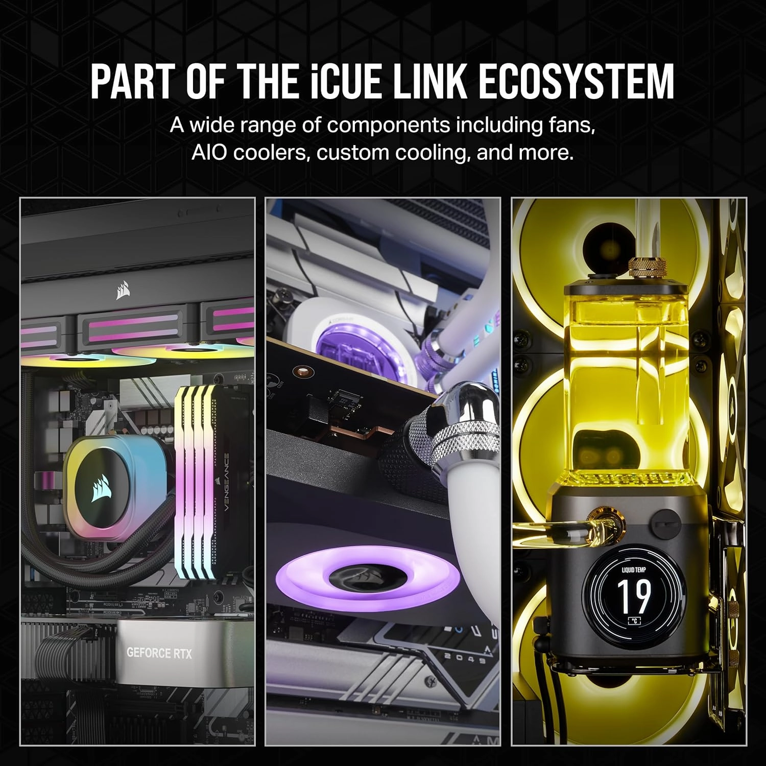 CORSAIR iCUE Link RX120 RGB 120mm PWM Fans with iCUE Link System Hub - Magnetic Dome Bearing - Triple Pack - Black