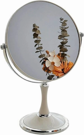 Cosmetic Mirror Desktop Dressing Mirror Simple White Metal Dressing Table Double-Sided Dressing Mirror Female Round Mirror Make Up Mirrors(Medium)