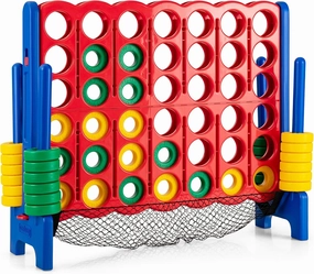 COSTWAY Giant 4 to Score Game Set, Jumbo Game Set with 42 Chess Pieces, Quick-Release Levers & Mesh Pocket, 4-in-a-Row Backyard Game for Kids & Adults, Ideal for Indoors & Outdoors