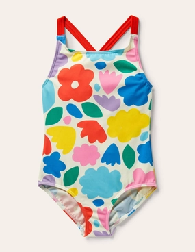 Cross-back Printed Swimsuit-Multi Painted Floral