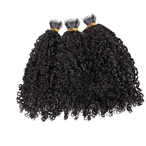 Curly Nano Ring Hair Extensions Machine Made Natural Color Remy Peruvian Hair Extensions For Women 1g/strand 8inch-26ich (22inch 100strands, Color #1)