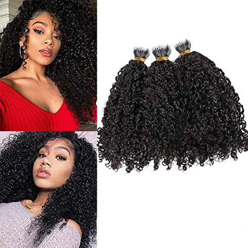 Curly Nano Ring Hair Extensions Machine Made Natural Color Remy Peruvian Hair Extensions For Women 1g/strand 8inch-26ich (22inch 100strands, Color #1)